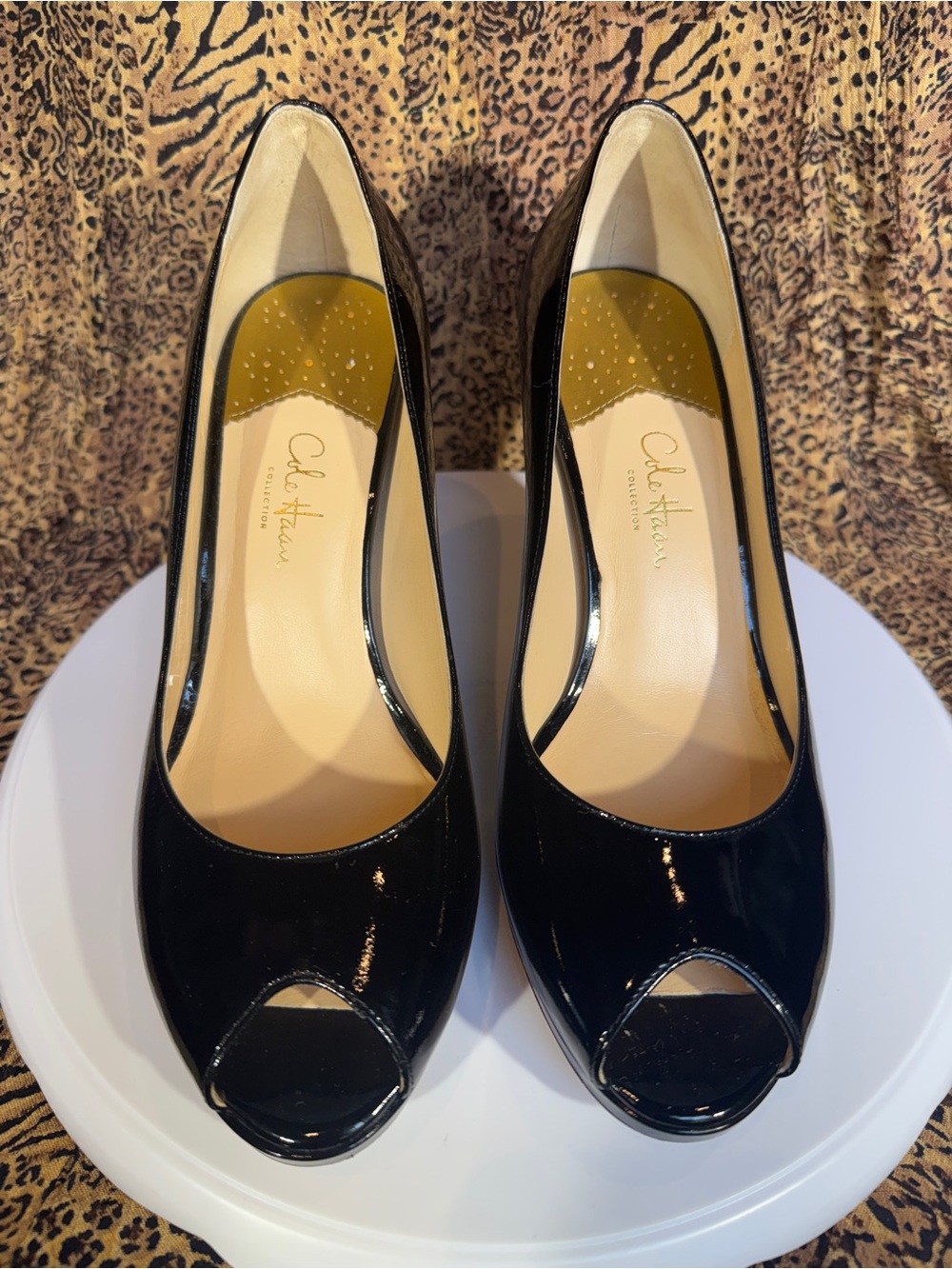 Cole Haan Nike Air Carma Black Patent Peep-Toe Stiletto Heels
